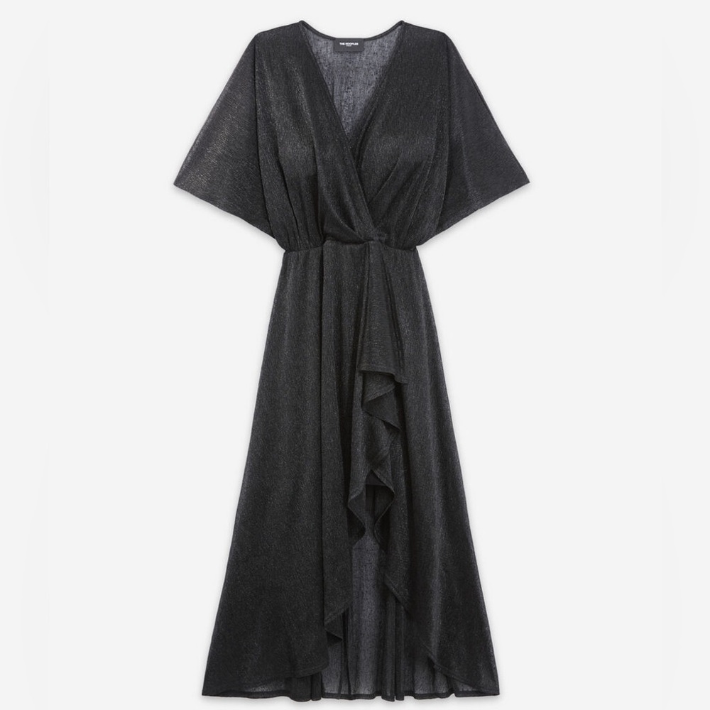 NWT The Kooples Long Black Dress with Wrap Draping in Lurex